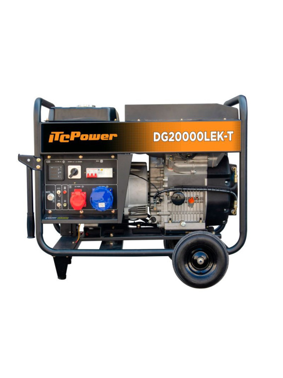 Generador diésel ITC POWER DG20000LEK-T de 18,8 kVA con juego de ruedas incluido.
