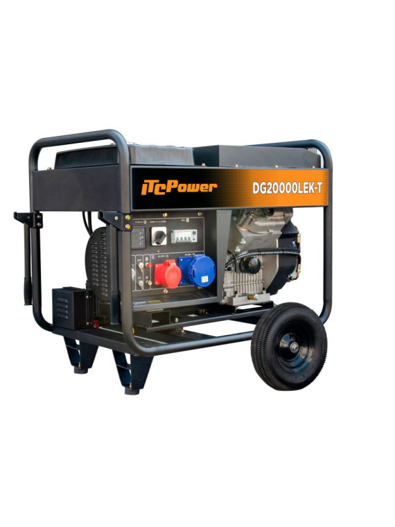 Generador diésel ITC POWER DG20000LEK-T de 18,8 kVA con juego de ruedas incluido.